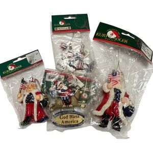 Kurt S Adler Patriotic Christmas Ornament‎ Set Uncle Sam Santa Snowman 4pc New